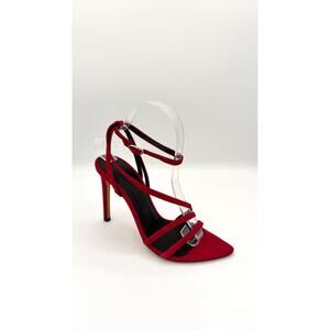IRO Paris Romy Deep Red Strappy Suede Sandal Stiletto Heels Size 38 NIB